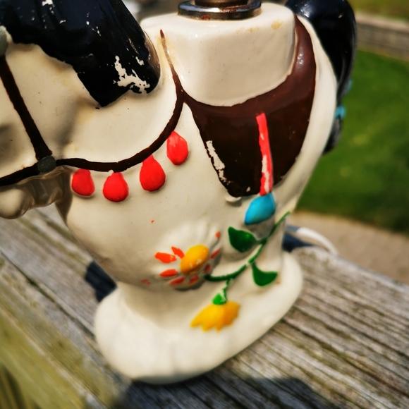 Vintage Ceramic Nursery Lamp / Horse / Flowers - Picture 3 of 16
